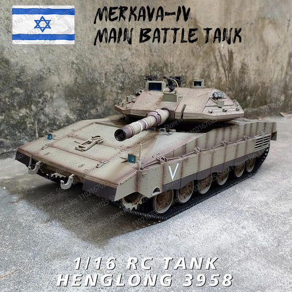 Henglong 3958 Israel Merkava MK IV Main Battle Tank Remote Control Model 1/16 Metal Tracks Off-Road Fire RC Car Toys Gifts