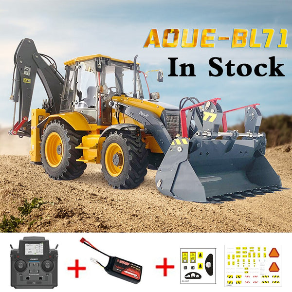 1/14 AOUE-BL71 Hydraulic Loading Excavator Metal Backhoe with Light and Sound 2 In 1 Loader Excavator Toy Model