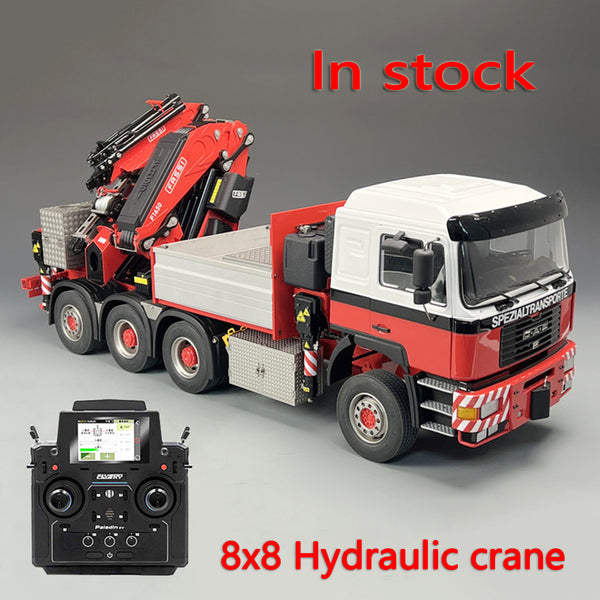 In Stock 1/14 Hydraulic Crane MAN F2000 8x8 Metal Engineering Trailer Model Rear Wheel Steering F1650 Truck Crane Toys