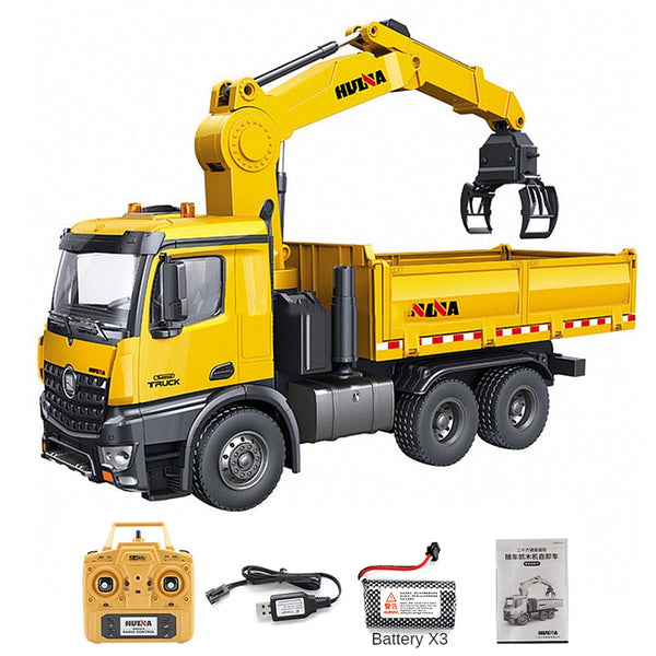 2022 Huina New 1/14 Remote Control Engineering Machine 575 Alloy Remote Control Grapple Dump Truck Boy Toy Gift