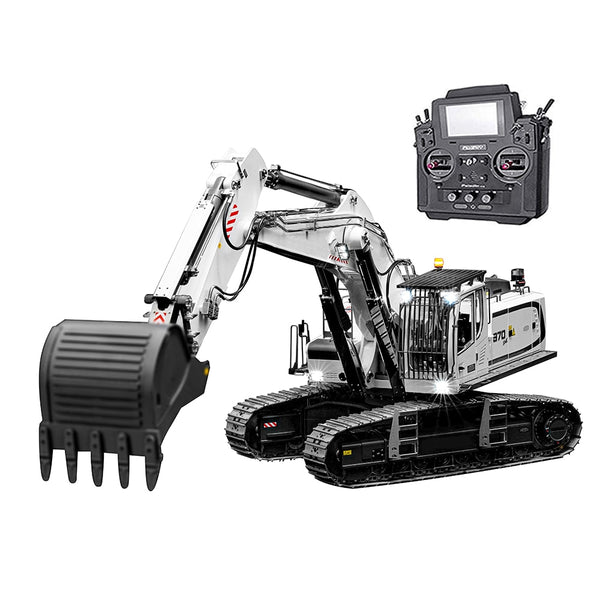 In Stock 1/14 White K970  Metal Hydraulic Excavator Model with Battery Simulation Remote Control Heavy Mining Excavator Model